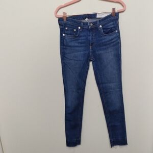 Rag & Bone Medium Wash Ankle Skinny Frayed Hem Midrise Jeans Size 25